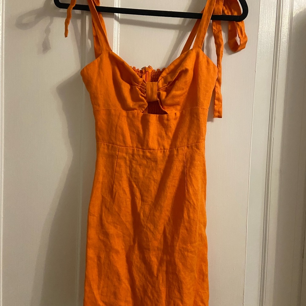 Reformation Orange Pearson Linen Mini Dress